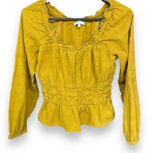 Sunshine Chic: Madewell Mustard Peplum Blouse with Boho Flair XS